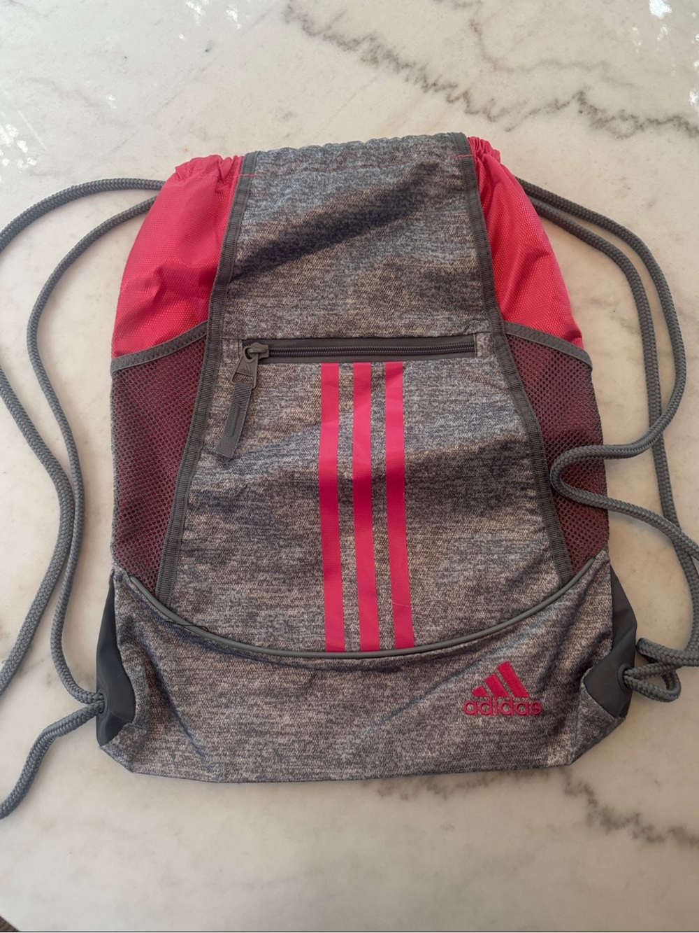 Adidas Gray & Pink Drawstring Gym Bag
